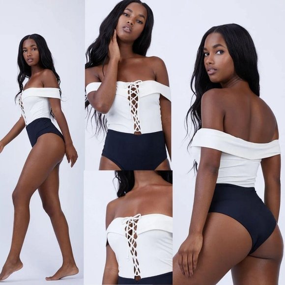 NWT L*Space Anja Off Shoulder Lace Up One Piece XS - Picture 13 of 14